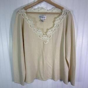 Bloomingdale's 100% Cashmere Ivory Sweater Womens 2X Lace Vintage Fine Knit